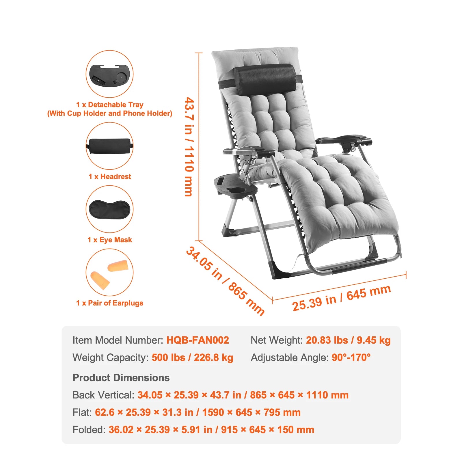 SucceBuy Silla de gravedad cero, sillón reclinable de gravedad cero, silla antigravedad ajustable con cojín, reposapiés y portavasos