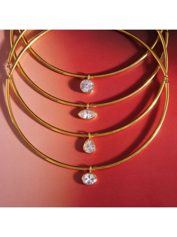 Collar con colgante geométrico de circonita para mujer, chapado en oro de 18 quilates, collar de acero inoxidable, joyería de moda, regalo.