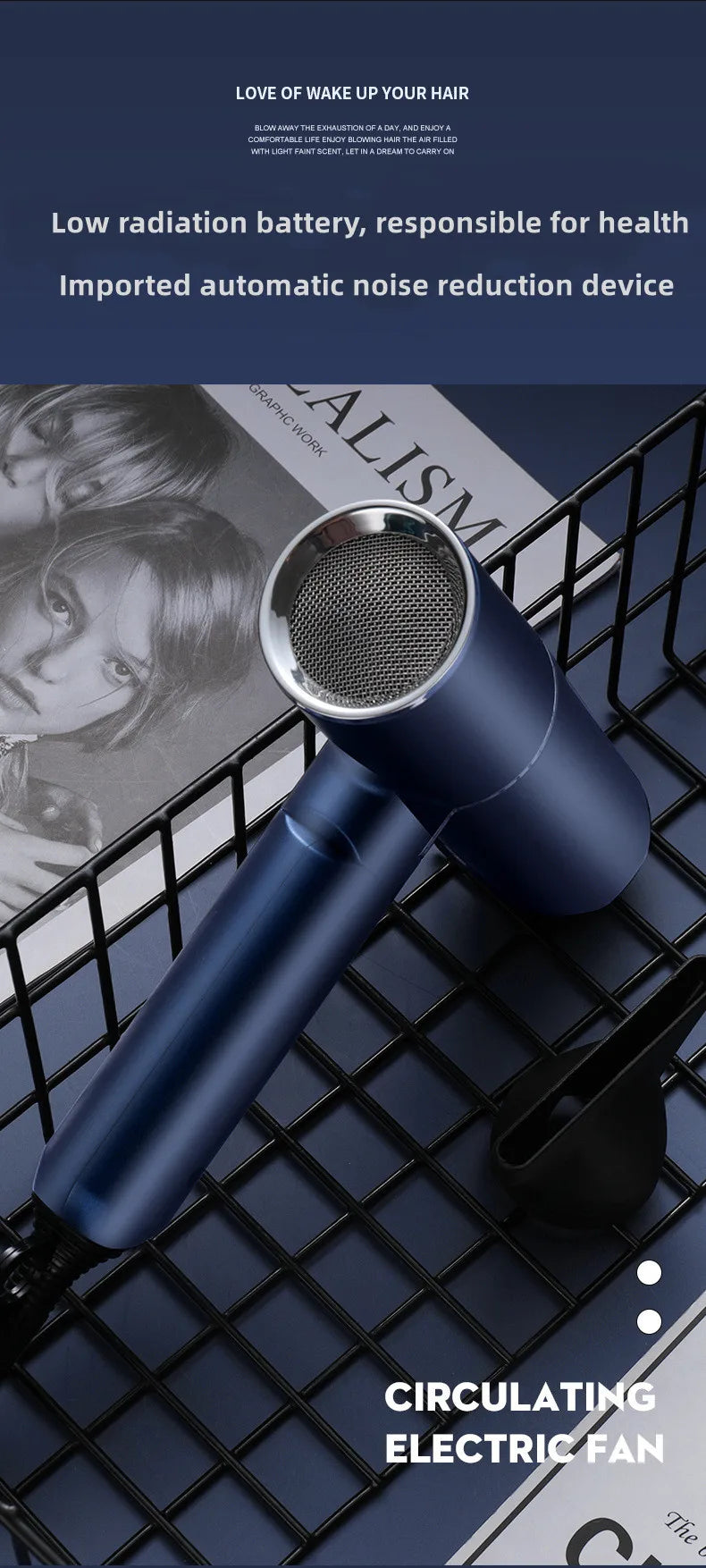 Nuevo Secador de Pelo Plegable con Luz Azul, Iones Negativos, Cuidado del Cabello, 1200W de Alta Potencia, Secado Rápido, para Hogar, Dormitorio Estudiantil y Viajes