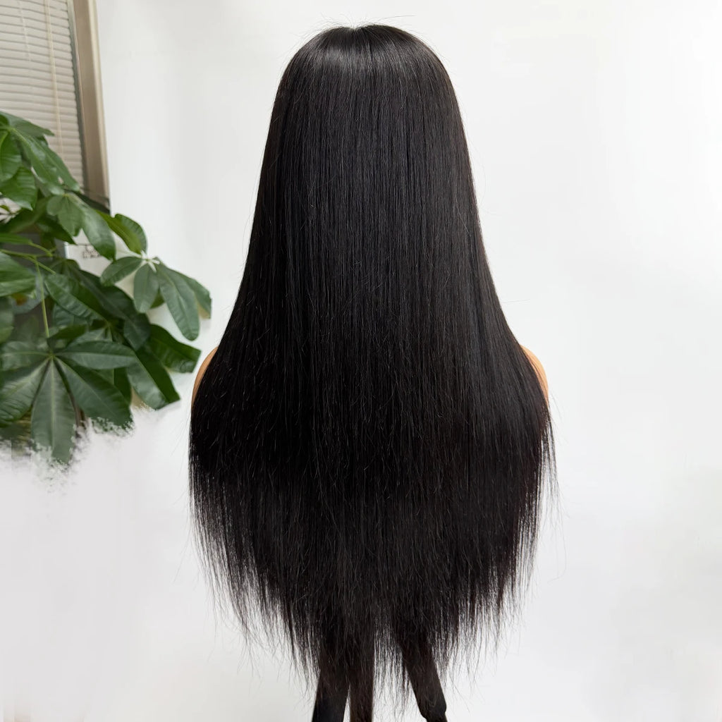 Peluca de cabello humano liso de 20 pulgadas de largo con base de seda de 10x12 cm, peluca de cabello humano virgen con base frontal de PU Bio, lista para usar.