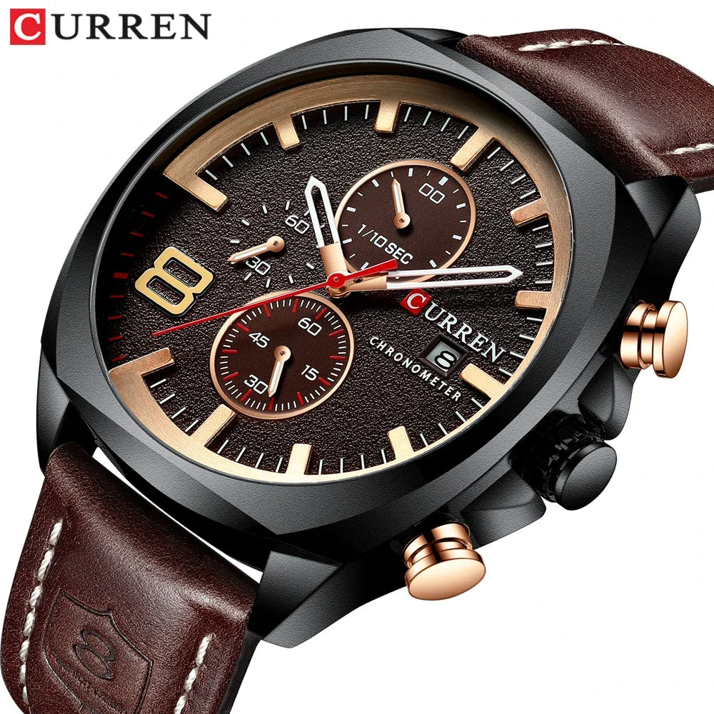 Reloj CURREN para hombre, reloj de pulsera de lujo, relojes de pulsera de cuarzo, relojes de cuero de moda estilo Punk para hombre, reloj Masculino