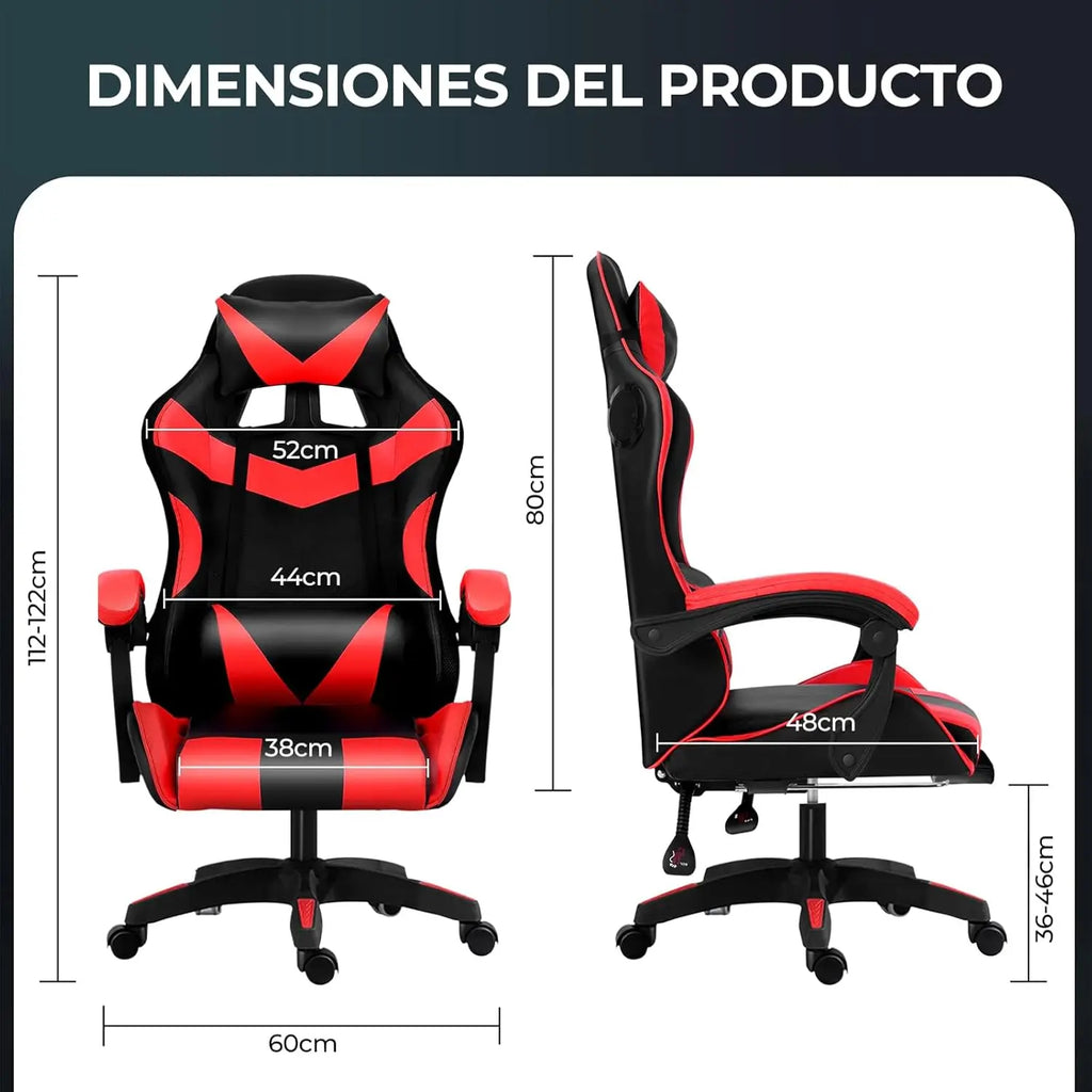 Silla de Oficina Ergonómica para Juegos y Deportes Electrónicos con Masajeador Lumbar, Reposapiés, Luces LED RGB, Silla Giratoria para Computadora con Control Remoto