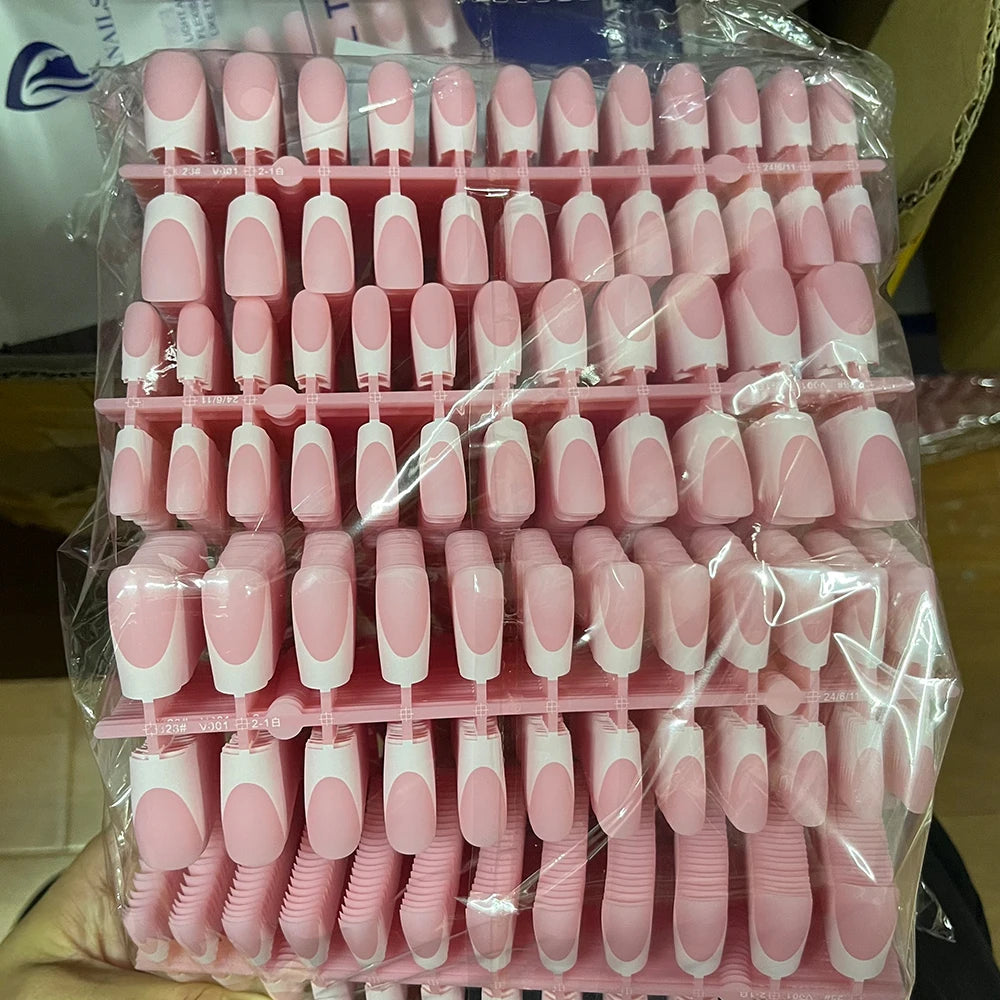 120 Uñas Acrílicas Francesas Cuadradas Medianas y Largas, Uñas Postizas Francesas de Cobertura Completa para Mujer, Uñas Postizas de Diferentes Tamaños