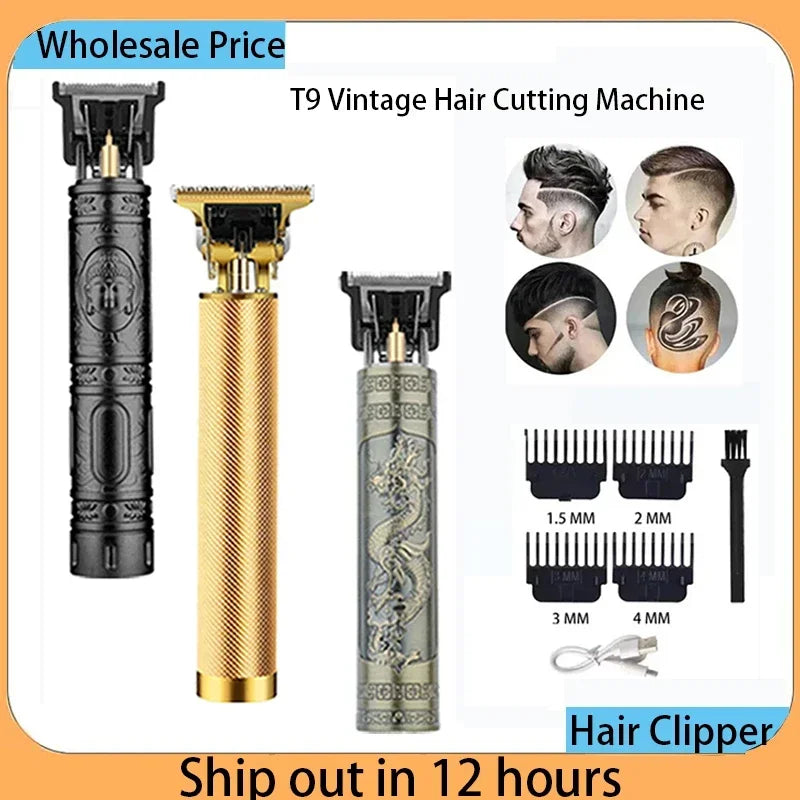 Máquina para cortar cabello T9, cortadora de pelo Vintage, afeitadora de carga rápida USB, cortadora de pelo inalámbrica para peluquero, Barbe para hombres