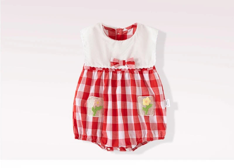 ZOETOPKID-Body para bebé de 0 a 24 meses, ropa sin mangas a cuadros con bordado Floral, de una pieza, para verano