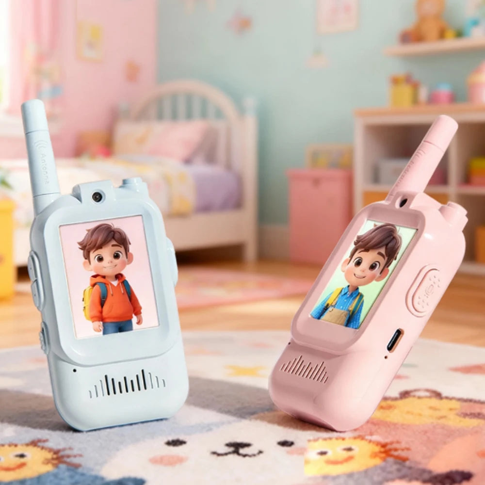 Video Walkie Talkie para niños, paquete de 2 juguetes recargables para interiores y exteriores, para acampar, viajar, regalos de cumpleaños