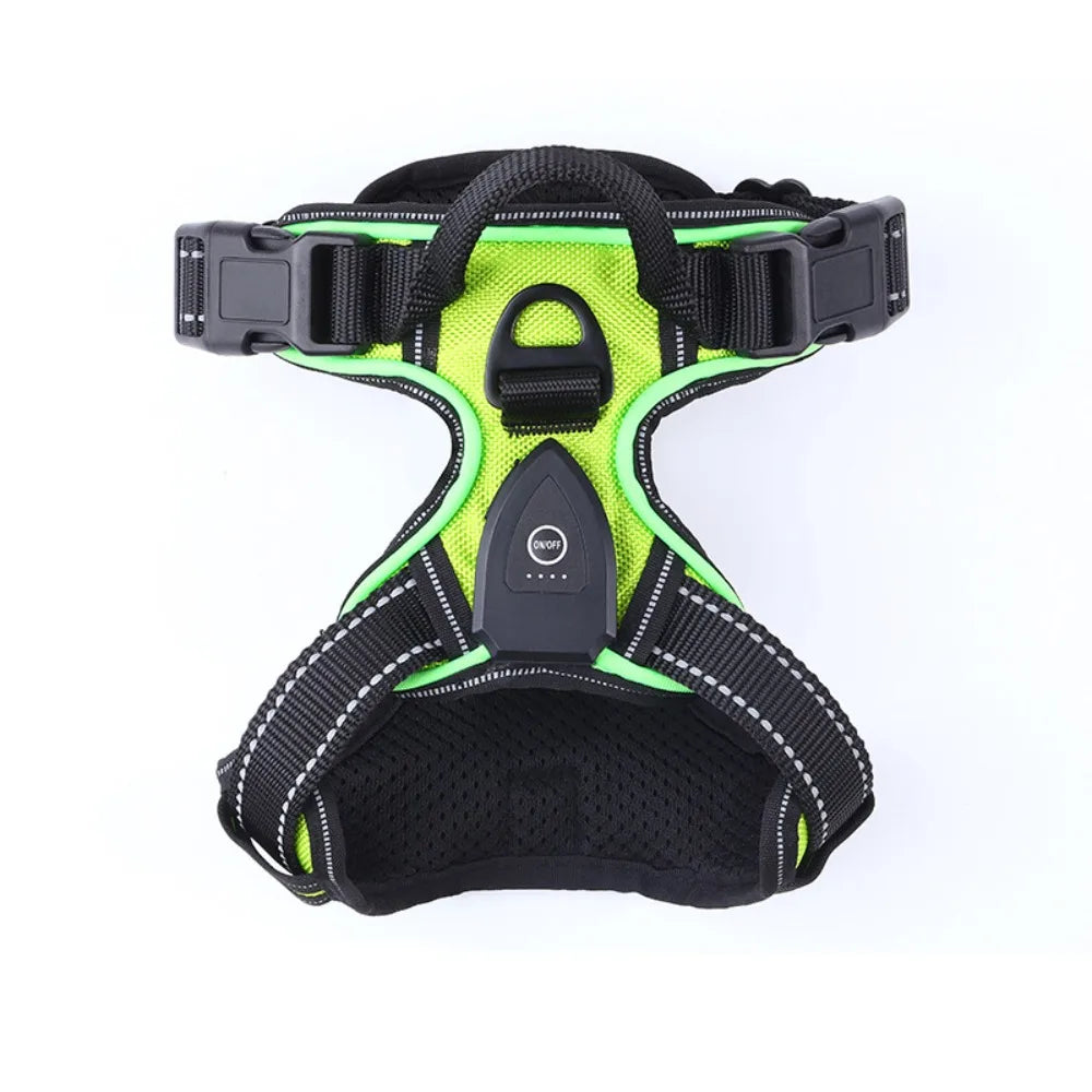 Arnés para perro con luz LED duradera, correa para el pecho luminosa recargable ajustable para mascotas, chaleco brillante suave intermitente para perros, gatos y mascotas