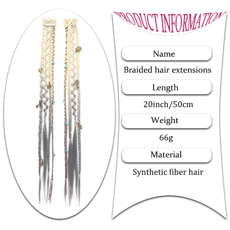 Peluca con 4 trenzas pequeñas y extensiones de cabello para mujer, combinada con trenzas sintéticas estilo bohemio con clip BB.