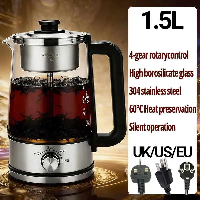 Tetera Rongsheng, pequeña tetera negra Pu erh, olla de salud de vidrio de vapor automática, tetera aislada, tetera eléctrica, tetera hirviendo