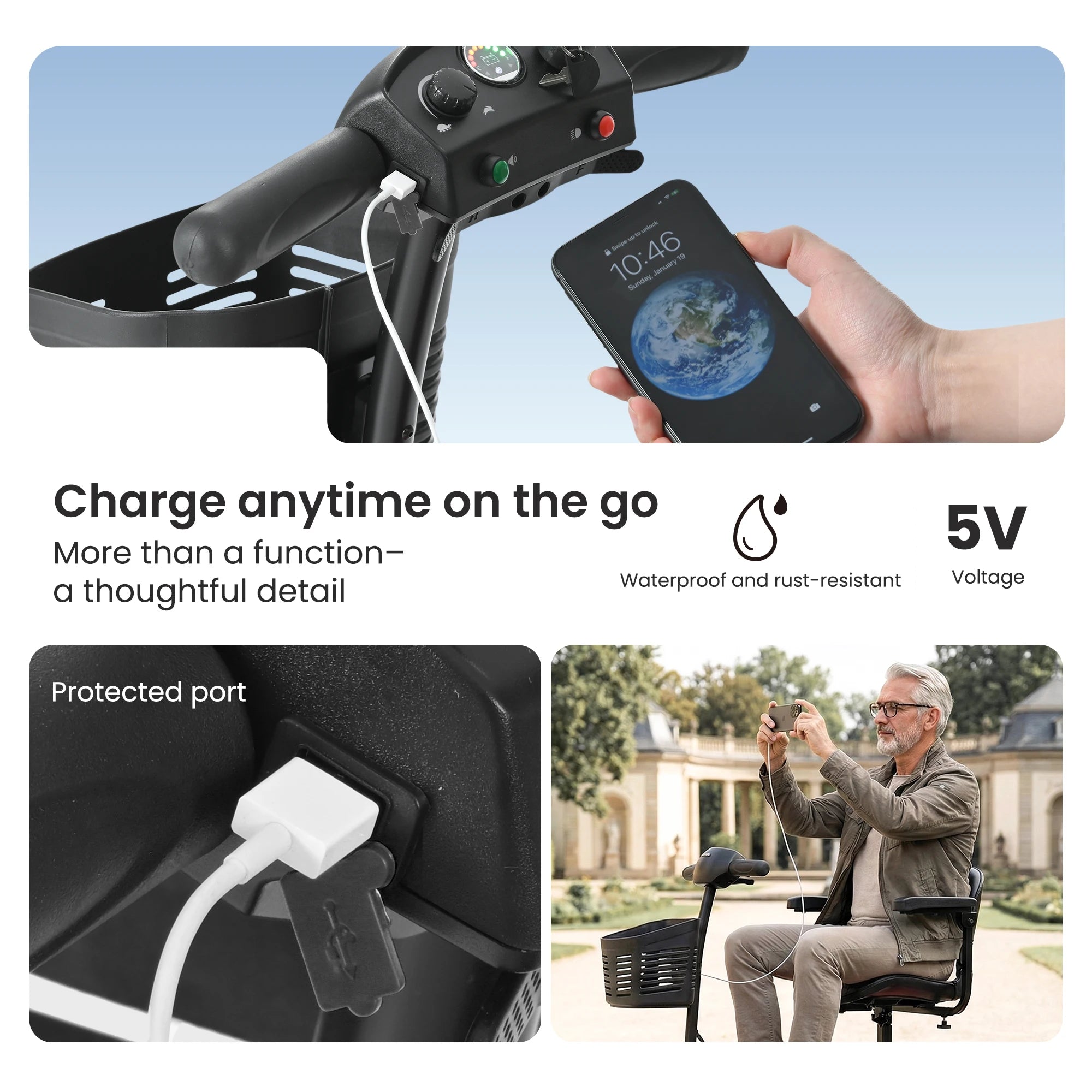 SWEETRICH S2 Scooter Eléctrico Plegable y Ajustable de Cuatro Ruedas y 250W con Freno Electromagnético para Personas Mayores y con Discapacidad