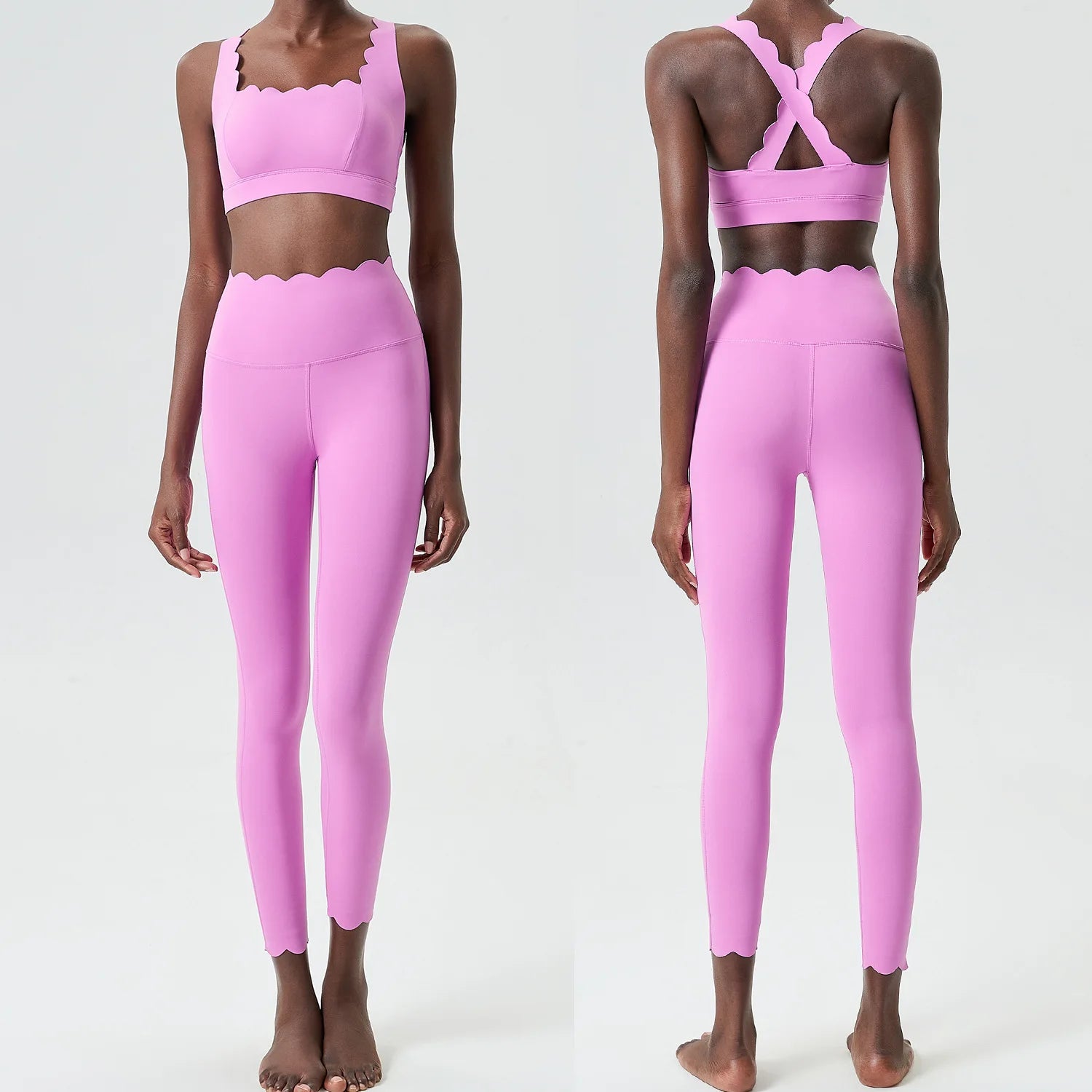 Traje de gimnasio de Color sólido para mujer, conjunto de dos piezas para Fitness y Yoga, ropa deportiva ajustada para correr, ropa de entrenamiento transpirable