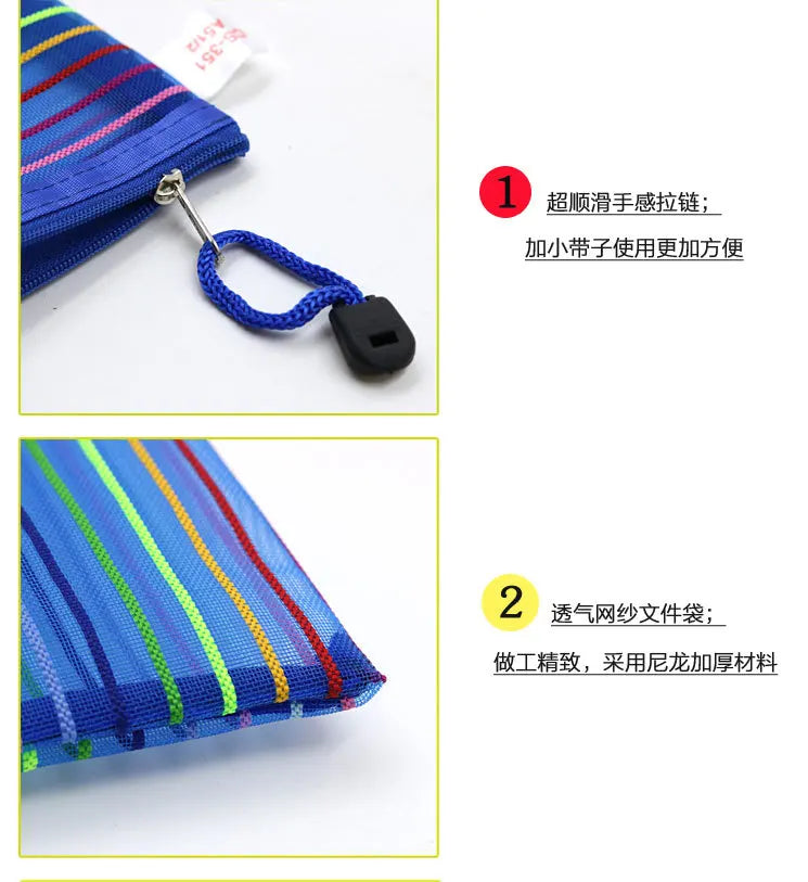 Bolsas de cosméticos de Color arcoíris, bolsa de malla de nailon para mujer, bolsa de almacenamiento multiusos, suministros escolares y de oficina