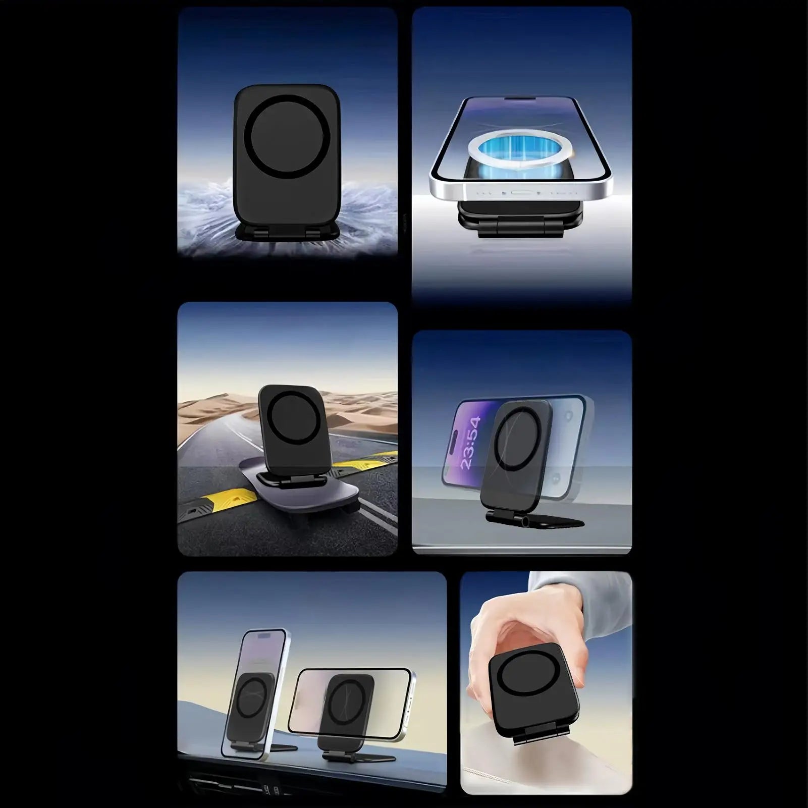 Soporte Magnético para Teléfono de Coche, Ultrafino, Plegable, con Adhesivo para la Parte Trasera del Coche, Soporte Magnético para Escritorio
