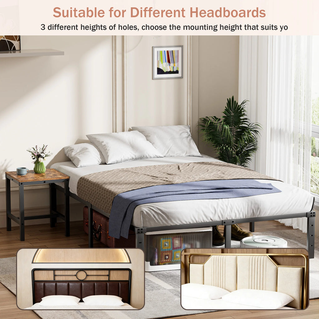 Bases de Cama con Plataforma, Soporte Lateral de Listones, Cabecero Acolchado, Estructura Metálica para Camas, Muebles para el Hogar Bedsleep