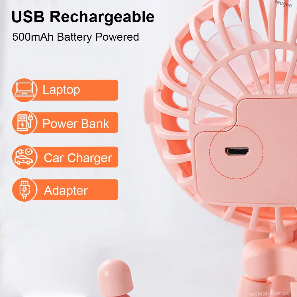 Ventilador Portátil con Clip, Mini Ventilador para Cochecito de Bebé, Recargable por USB, Ventilador Octopus 360 °   Ventilador de Trípode Giratorio para Exteriores, Ventilador Pequeño con Clip