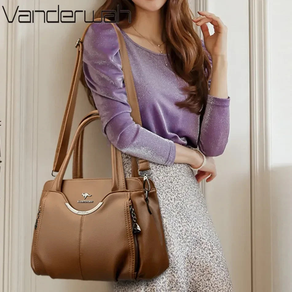 Bolsos de mano de lujo de marca genuina para mujer, bolsos de diseñador, bolsos de hombro de cuero suave, bolsos cruzados para mujer, bolso informal tipo tote.