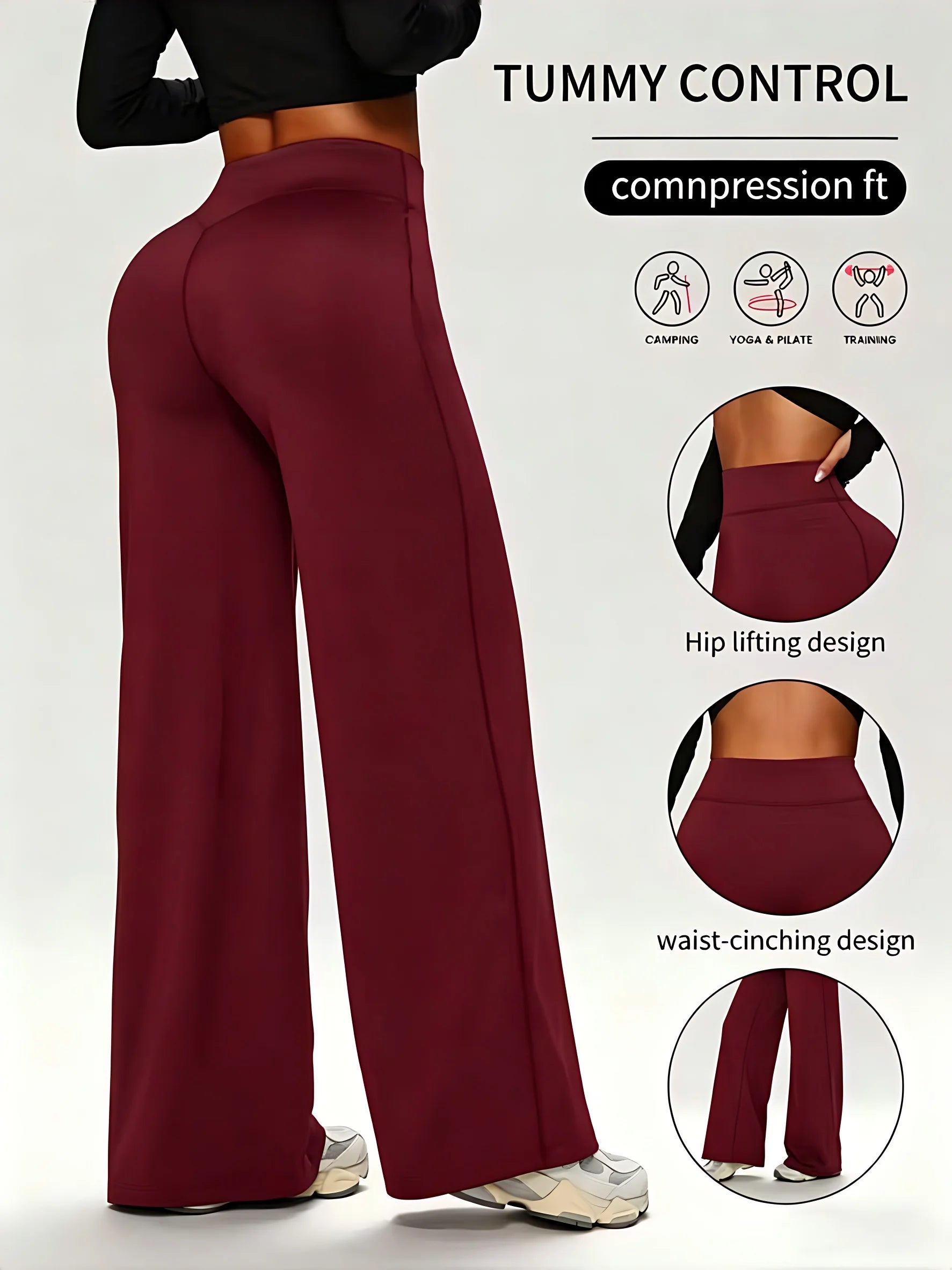 Pantalones de Yoga de Cintura Alta con Control de Abdomen y Pierna Ancha, Leggings de Compresión para Levantar Glúteos para Mujer