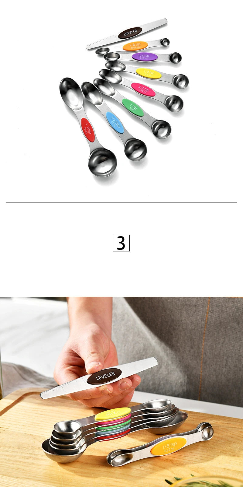8 unids/set juego de cucharas medidoras magnéticas de acero inoxidable apilables cucharaditas de doble cara Metal preciso para latas de condimentos