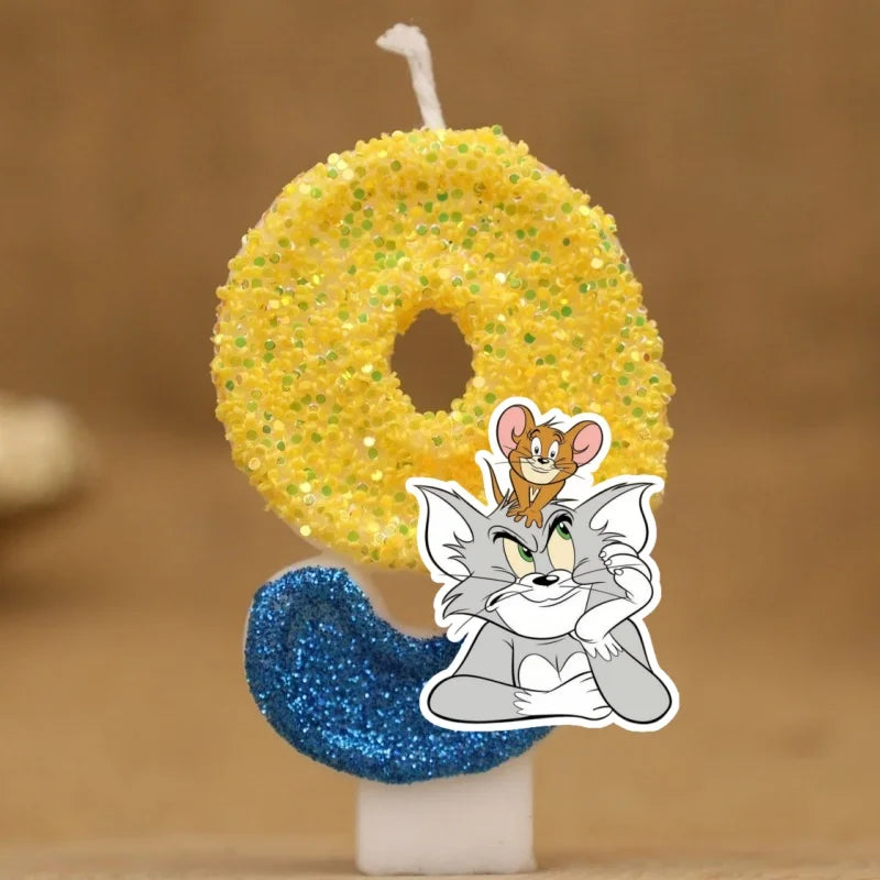 Velas con Números de Anime Tom y Jerry, Decoración para Pastel de Cumpleaños, Figura de Anime, Artículos para Pastel de Feliz Año Nuevo, Regalos