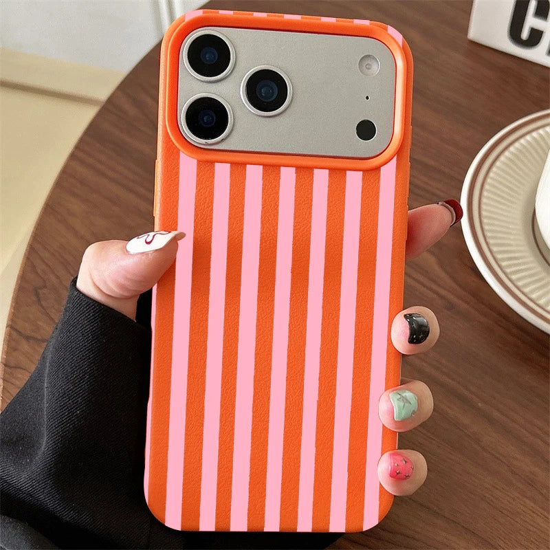 Funda de teléfono minimalista INS para iPhone 17 16 15 Pro Max XS X XR 7 8 Plus 16E 16 17 13 14 12 11 Pro cubierta de pareja a rayas coloridas
