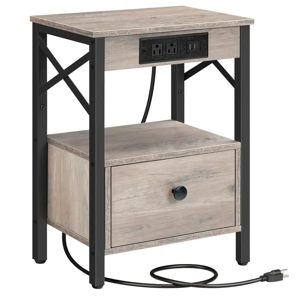 BG128UBZ01G1 Mesita de noche con estación de carga, mesa auxiliar con puertos USB, sofá junto a la mesa con estante de almacenamiento