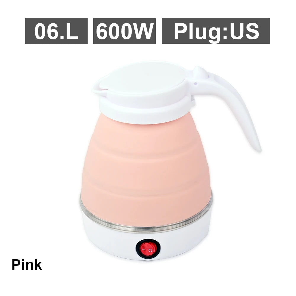 Mini Hervidor eléctrico plegable, Hervidor eléctrico portátil de 0,6l, calentador de agua de viaje para el hogar, compresión de silicona de 110V-220V