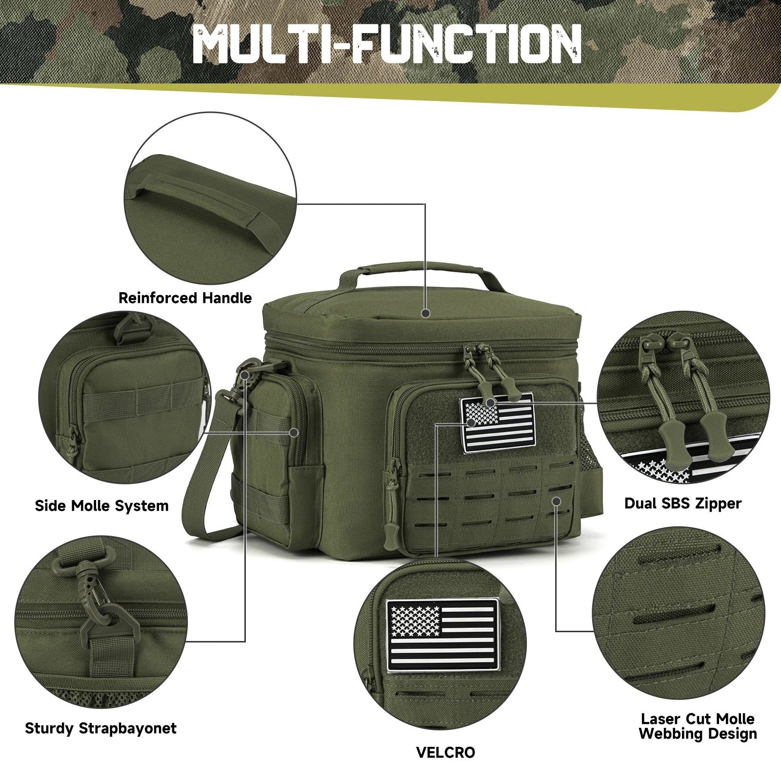Fiambrera táctica para hombres, bolsa de almuerzo resistente al aire libre, bolsa térmica duradera con aislamiento a prueba de fugas para trabajo, comida, Camping, Picnic