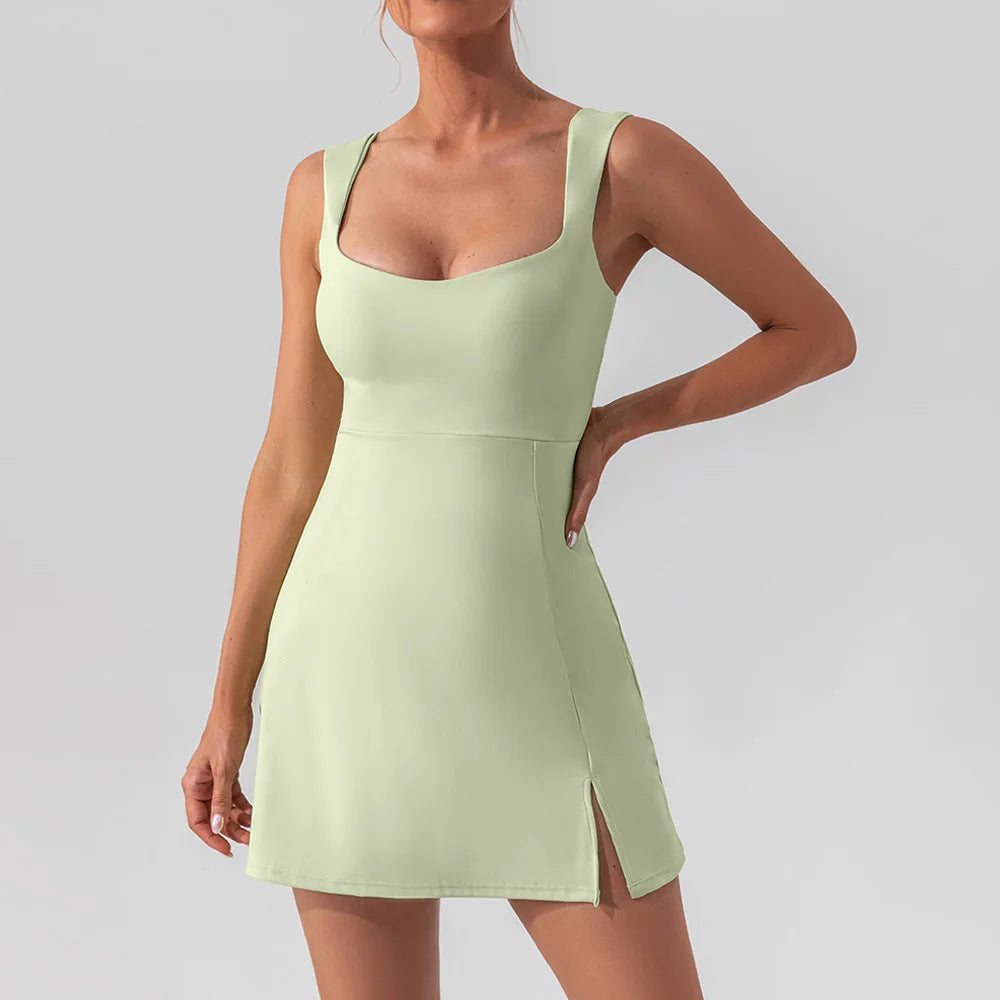 Vestido de Tenis Sexy, Suave, de Color Sólido, Vestido Deportivo de Golf para Mujer, Transpirable, Traje de Yoga de Una Pieza, Ropa Deportiva para Correr al Aire Libre