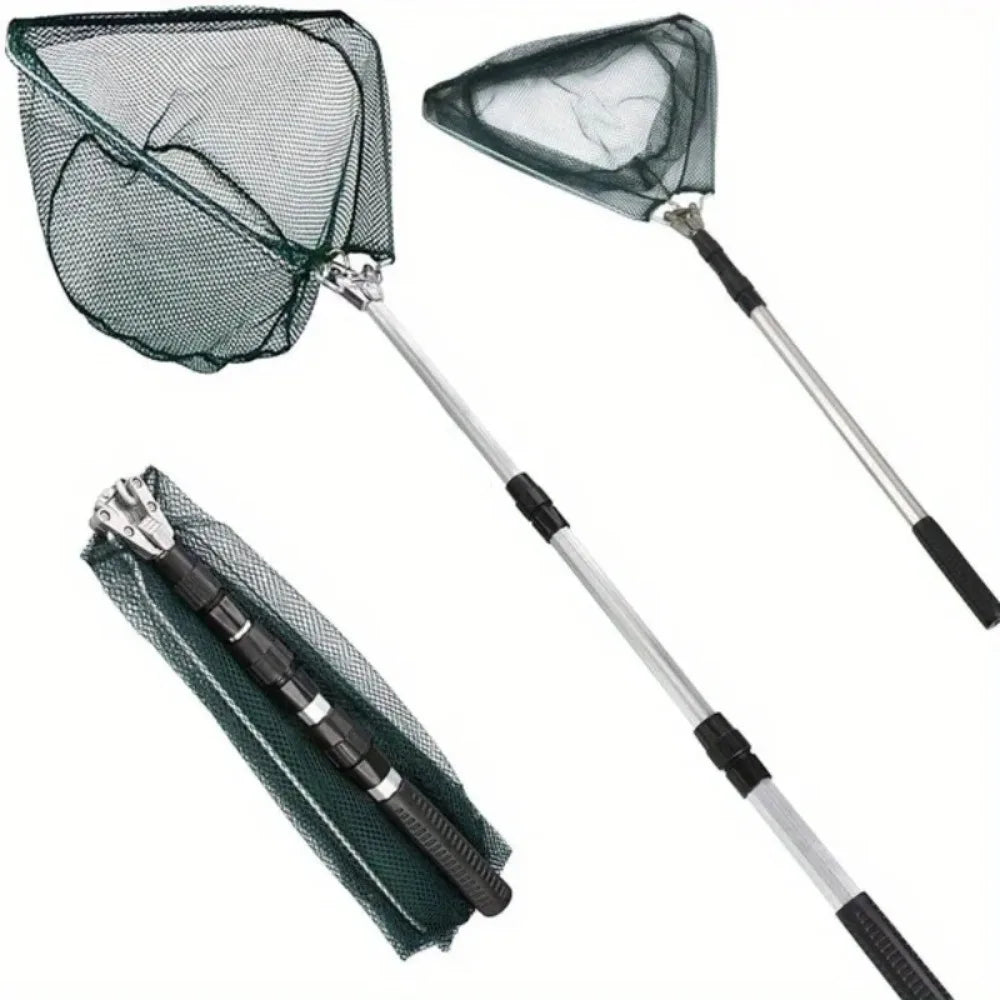 Red de pesca plegable ultraligera - Mango telescópico de aleación de aluminio duradero - Ideal para cualquier aventura de pesca - Esencial