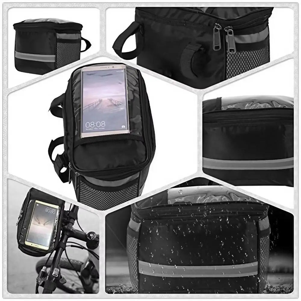 Bolsa impermeable para tubo delantero de bicicleta, tira reflectante, fácil instalación, cesta para manillar de bicicleta, gran capacidad