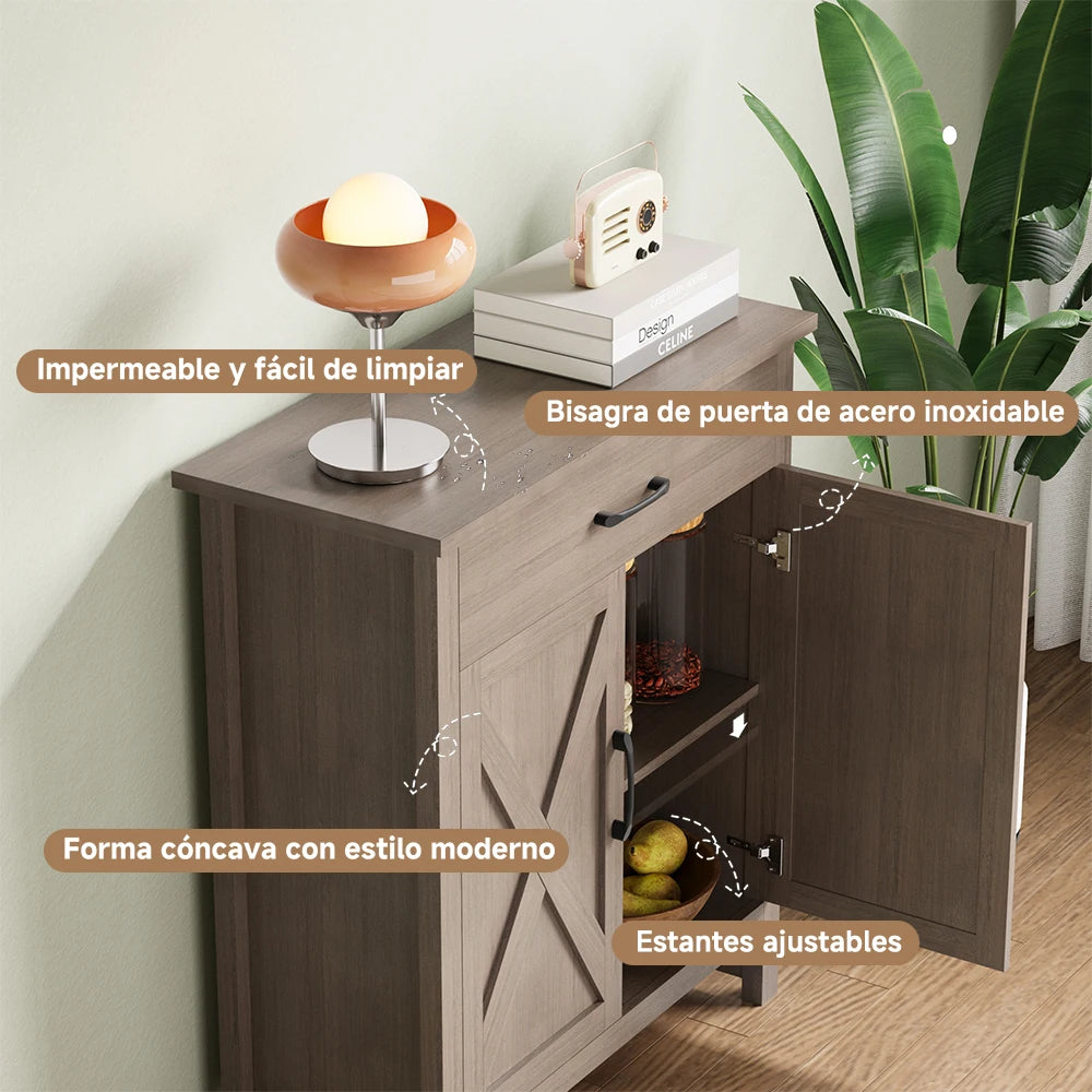 Aparador Buffet Georgina, mueble de madera maciza, mesa auxiliar para comedor, diseño geométrico moderno, exhibición, cocina, sala de estar