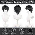Peluca de Cosplay de Fushiguro Toji, Jujutsu Kaisen, peluca corta negra y esponjosa para hombre, pelo Universal de Anime resistente al calor para Halloween Comic Con