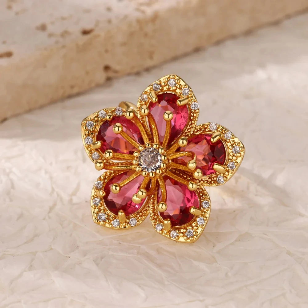 Anillos de acero inoxidable de lujo chapados en oro, piedra colorida, anillo de corazón de cristal de circón para mujer, joyería Bohemia de boda, regalo de Navidad