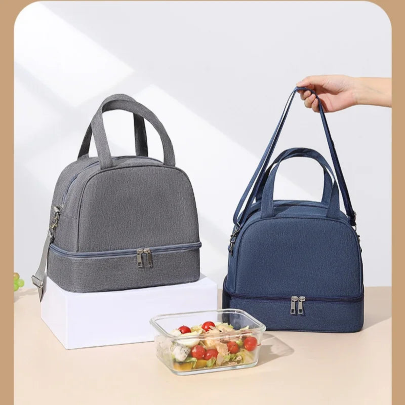 Bolsa de almuerzo, bolsa de almuerzo portátil de doble capa, bolsa aislada de gran capacidad, bolsa aislada para pícnic al aire libre, bolsa Bento