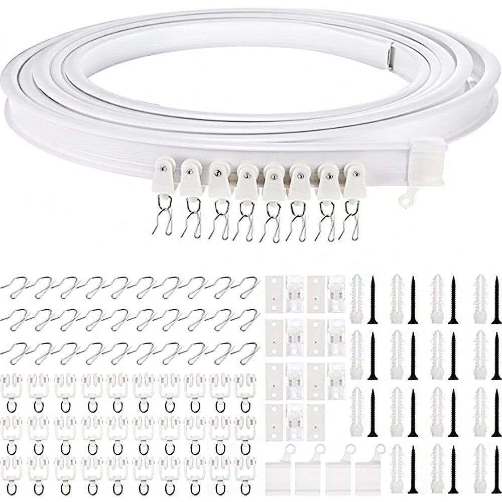 Juego de Rieles para Cortinas de Techo, 5m, Montaje Superior, Riel Flexible para Ventanas, Apto para Cortinas Rectas y Curvas, Decoración del Hogar