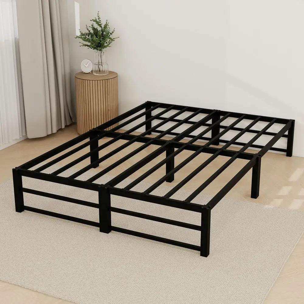 Cama Matrimonial Diseño Sin Tornillos 190x135x30CM, Marco de Metal con Plataforma, Gran Espacio de Almacenamiento, Base de Cama