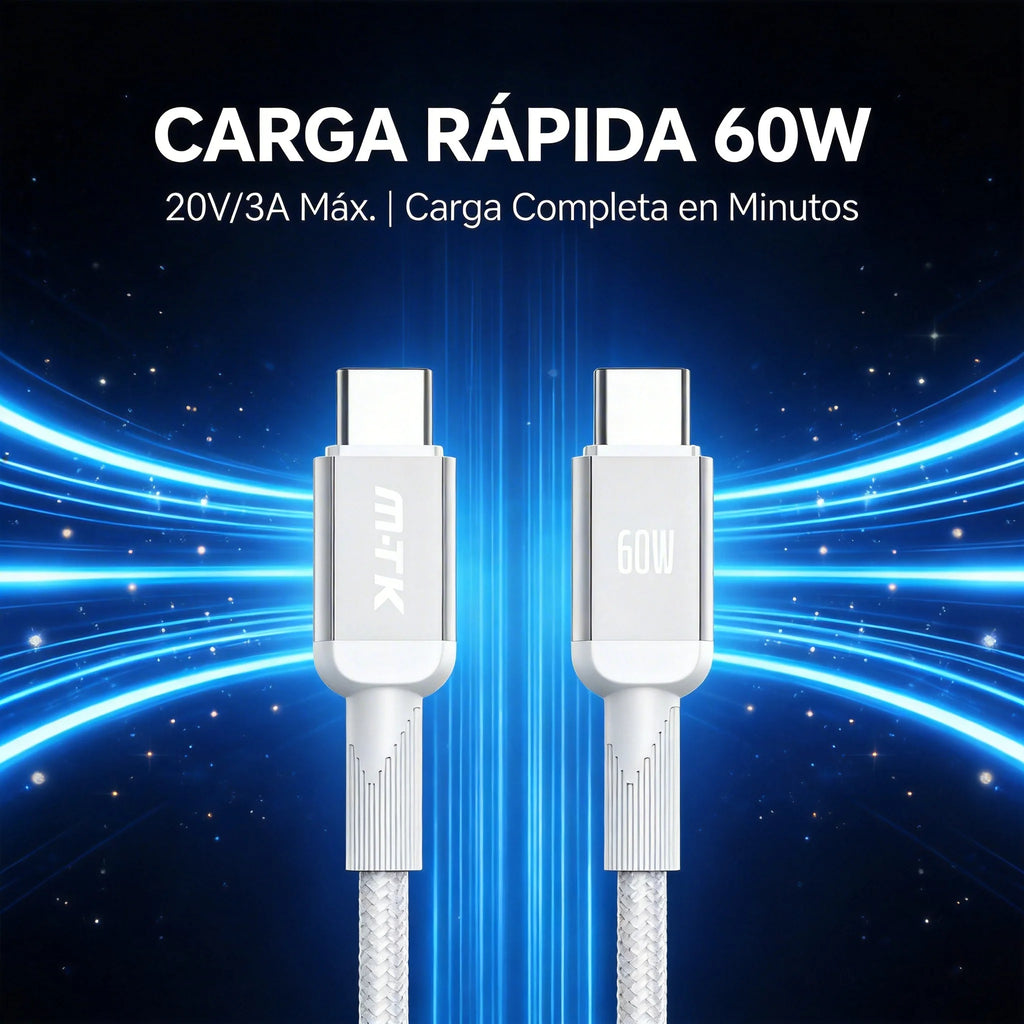 Cable USB C a USB C de 60w y 1M, Tipo C a Tipo C, Carga Rápida 20V 3A, Compatible con Smartphone Galaxy, Macbook Pro, MacBook Air
