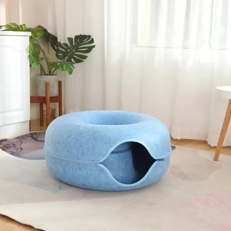 Cama Túnel para Gatos de Interior, Desmontable y Lavable, Cueva de Fieltro para Gatos, Escondite Interactivo, Nido de Descanso, Apto para Viviendas con Múltiples Gatos