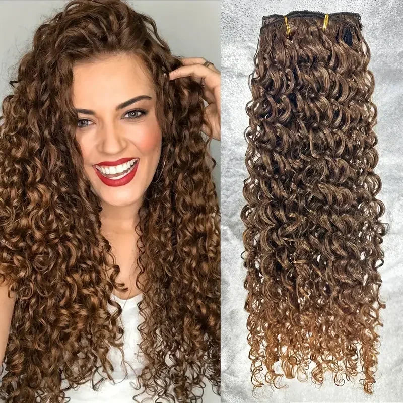 Extensiones de cabello con Clip rizado largo sintético para mujer, postizos rizados con Clip, piezas falsas de cabeza completa, pelo negro y marrón