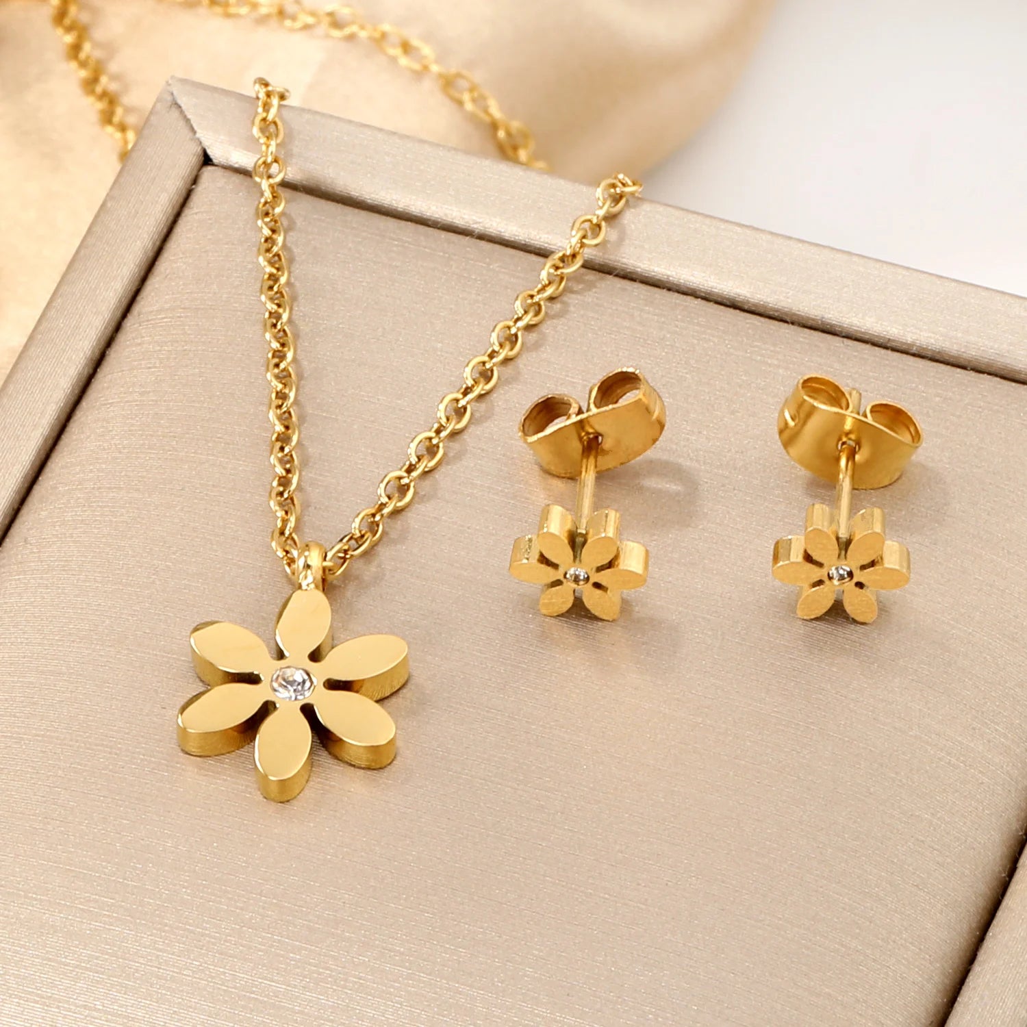 ASONSTEEL-collar con colgante de circonia y flor de corazón brillante para mujer, conjuntos de joyería de acero inoxidable, regalos delicados para uso diario