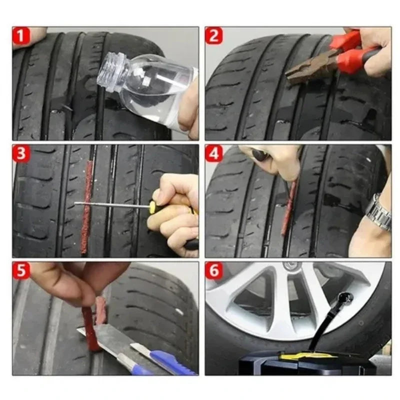 Kit de reparación rápida de neumáticos, cuerda de goma, fijación de pinchazos para coche, motocicleta, bicicleta eléctrica, herramienta de parche de emergencia para neumáticos de vacío, 1-20 juegos