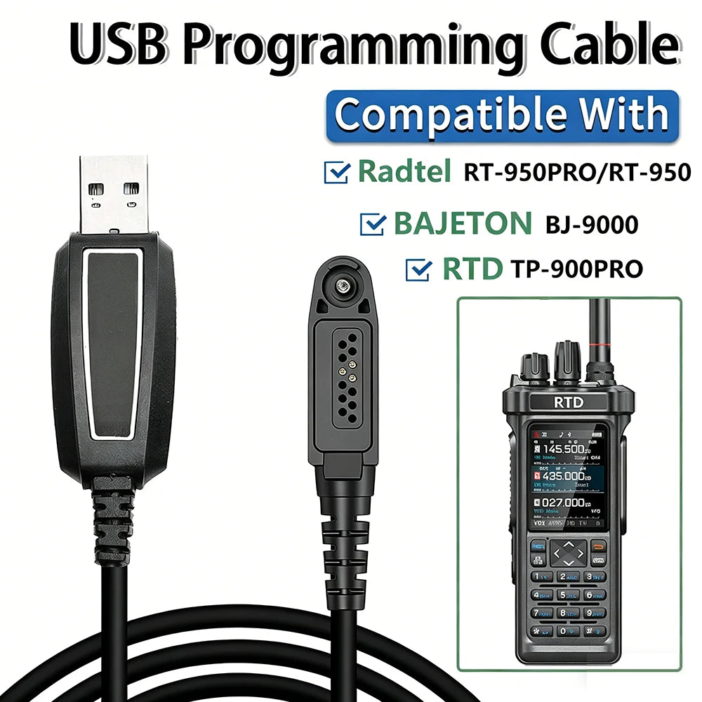 Cable de programación USB para Radtel RT-950 PRO RT-950 Bajeton BJ-9000 RTD TP-900PRO Walkie Talkie compatible con sistema Windows