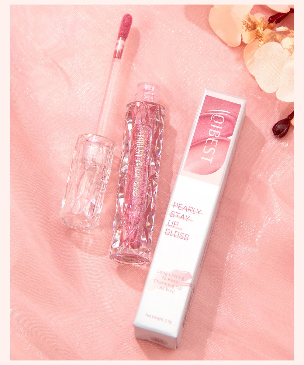 QIBEST-brillo de labios resistente al agua con brillo de diamante, lápiz labial líquido mate, esmalte de labios de perla brillante, tinte labial de larga duración, maquillaje para mujer
