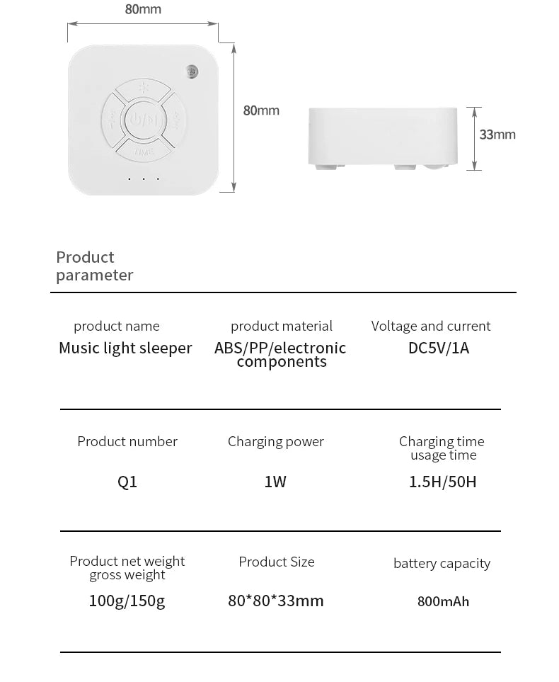 Máquina de ruido blanco para bebé para dormir, chupete de sonido portátil con 10 sonidos relajantes, recargable por USB, temporizador de apagado automático