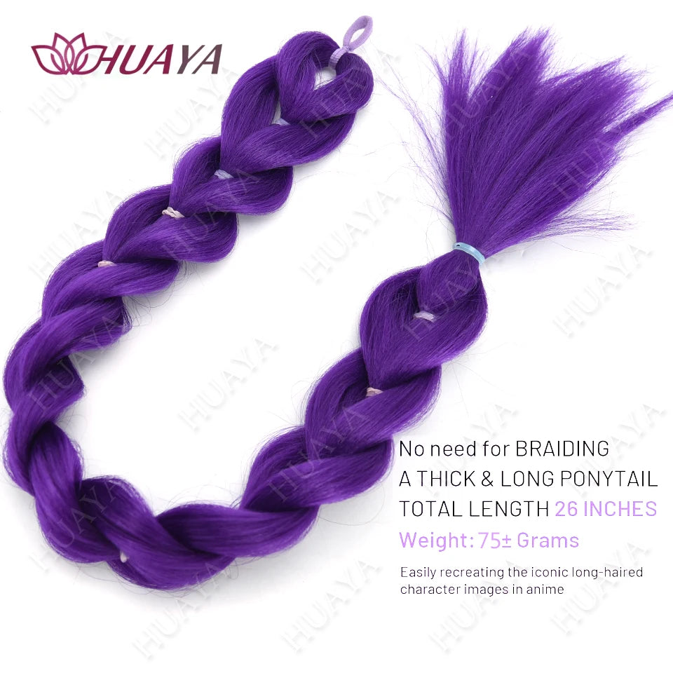Cola de Caballo de pelo morado trenzado sintético, disfraz de Rumi, cola de caballo larga con banda de goma y Clips para niños y niñas, Navidad