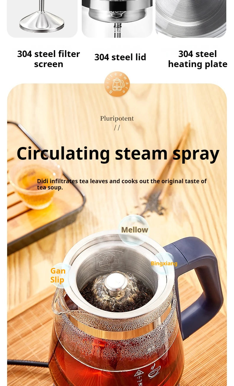 Tetera Rongsheng, pequeña tetera negra Pu erh, olla de salud de vidrio de vapor automática, tetera aislada, tetera eléctrica, tetera hirviendo