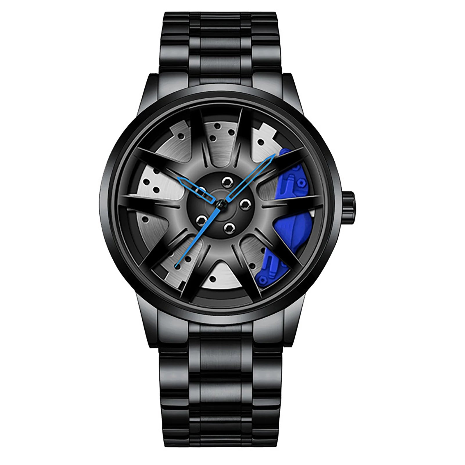 Reloj de pulsera de cuarzo para hombre, de acero inoxidable, a la moda, con esfera deportiva, llanta de coche, cubo de rueda, relojes de pulsera de lujo para negocios