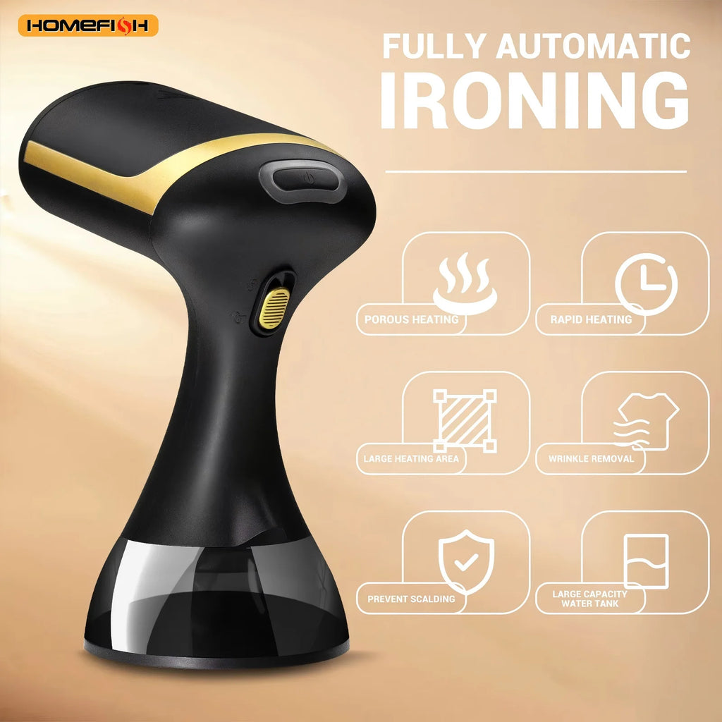 HOMEFISH-máquina de planchar portátil de mano, plancha de vapor para el hogar, pequeña máquina de planchar húmeda colgante para el cuidado de los tejidos, 1500W