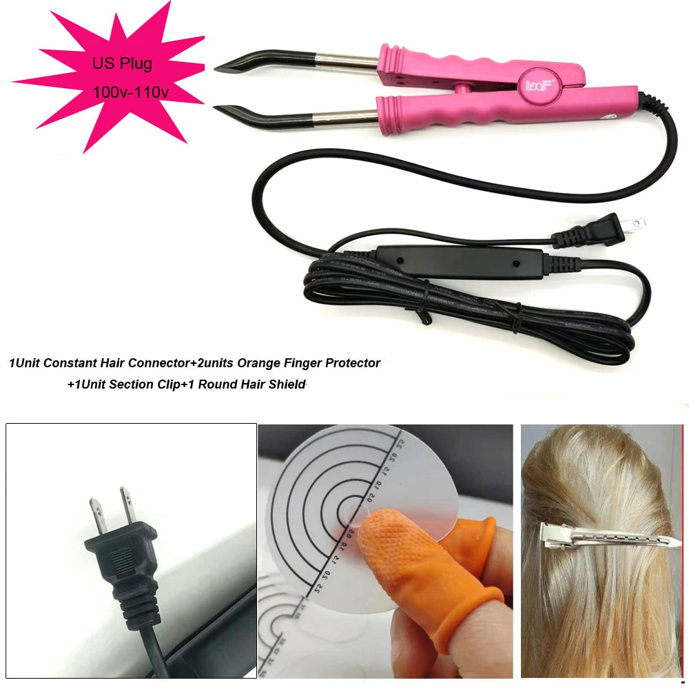Pinzas de conector de calor Captin para extensiones de cabello, herramienta constante de hierro para extensiones de cabello con luz en V, herramientas de extensión de cabello