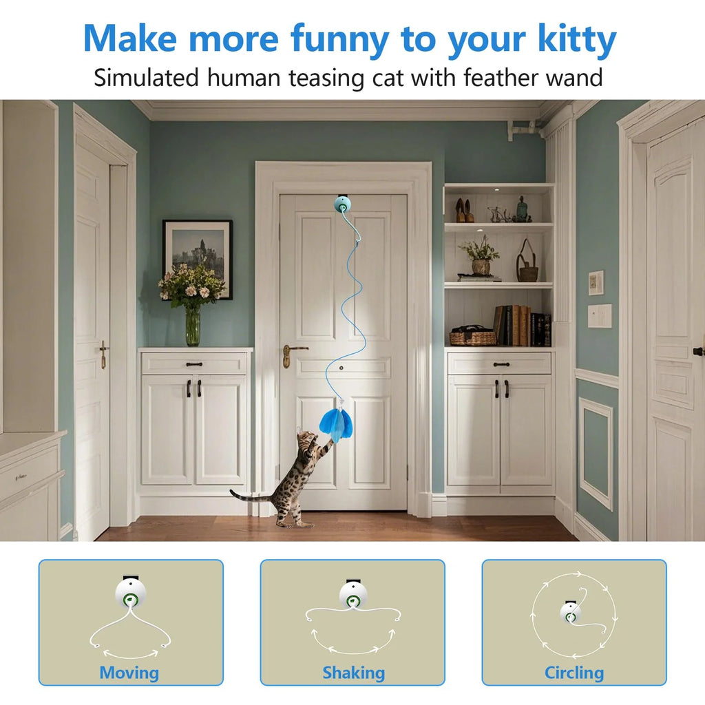 Juguetes para gatos, juguetes interactivos de plumas para interiores, cuerda retráctil automática recargable para colgar en la puerta para gatos